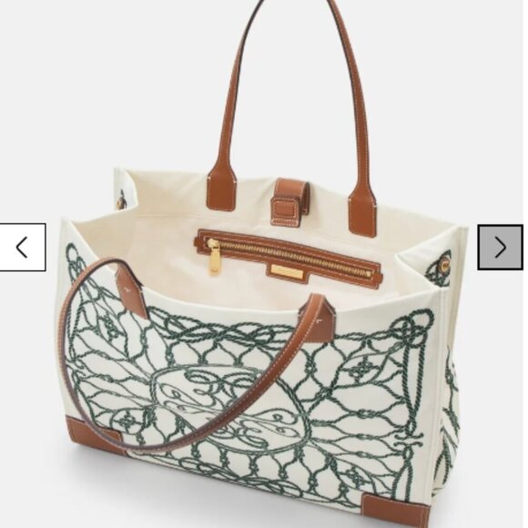 NWT! NEW! Tory Burch Small Ella Tote- Printed Ivory Abstract Rope Logo Women - Picture 7 of 10